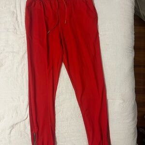 Woman’s Stylish Red Side Zipper Pants